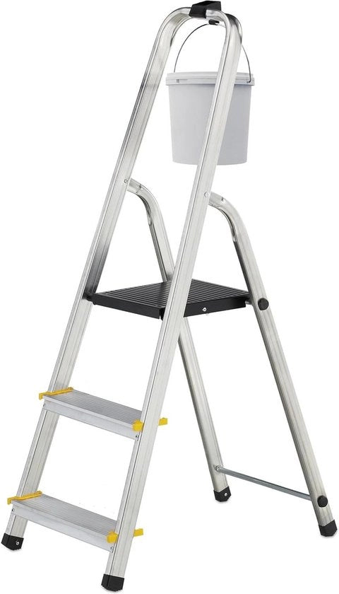 Trappola per cucina 3 gradini pieghevole con maniglia - 150 kg - HBD 116 x 405 x 61 cm - colore argento/nero