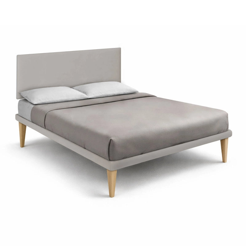 Letto imbottito Letto Matrimoniale alla Francese 140x200 cm Flat - Similpelle,Tortora,Con rete