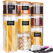 Contenitori di magazzino rettangolari, 8 pezzi, contenitori di magazzino con coperchio in legno per spaghetti, piccoli snack, altri alimenti (2400 + 2000 + 1500 + 800 ml)