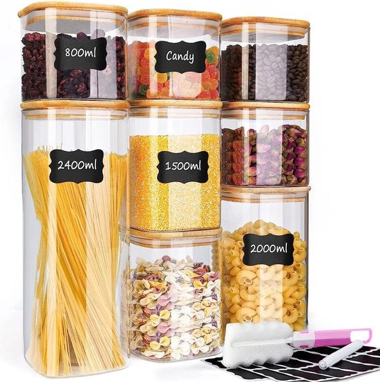Contenitori di magazzino rettangolari, 8 pezzi, contenitori di magazzino con coperchio in legno per spaghetti, piccoli snack, altri alimenti (2400 + 2000 + 1500 + 800 ml)