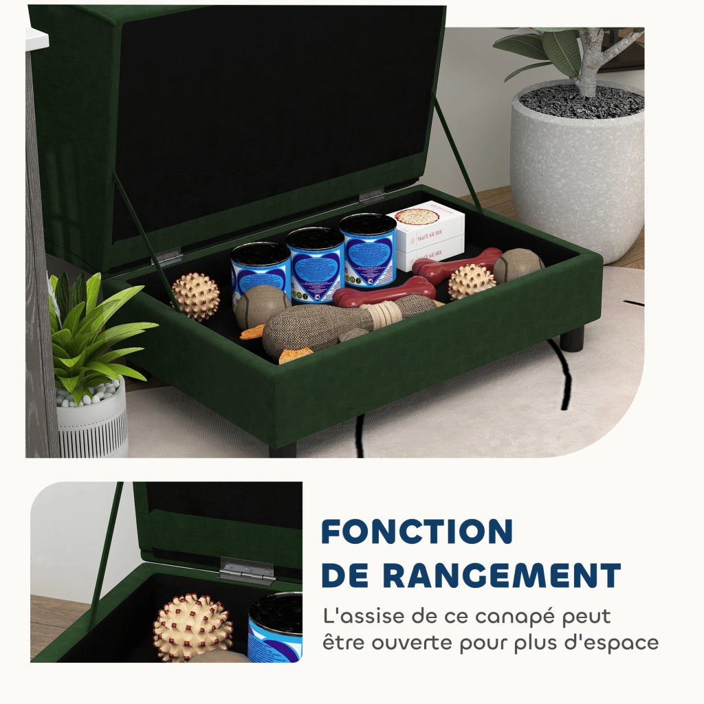 Divano per cani e gatti con contenitore ¨C zephmum ¨C verde 76x45x43 cm