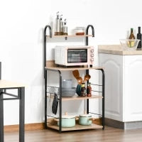 Mobile da Cucina, Mensola Microonde, Mobile Microonde con 3 Mensole, Piano, Ganci, in Legno, Struttura in Metallo, Nero