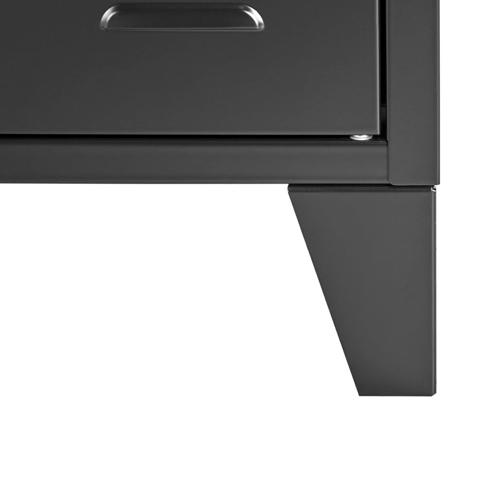 Credenza in metallo nero 120 x 40 cm 3 ante ripiani gambe fessure di ventilazione gestione dei cavi mobile TV industriale home office