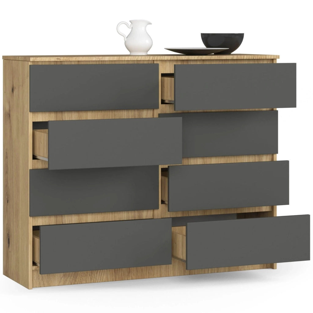 Cassettiera AKORD K120 Quercia Artisan 120 cm 8 cassetti inserto frontale Grigio Grafite 120x40x99 cm