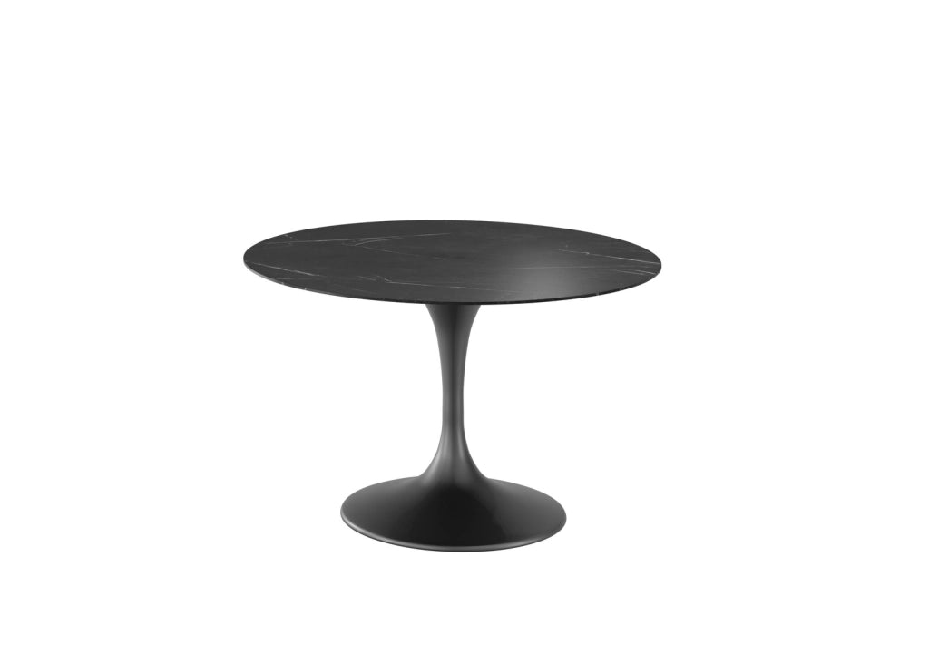 Tavolo Side Fisso Rotondo 120cm, Piano in Ceramica Marmo Nero e Struttura in Metallo Nero, Design Minimale - Tavolo Moderno