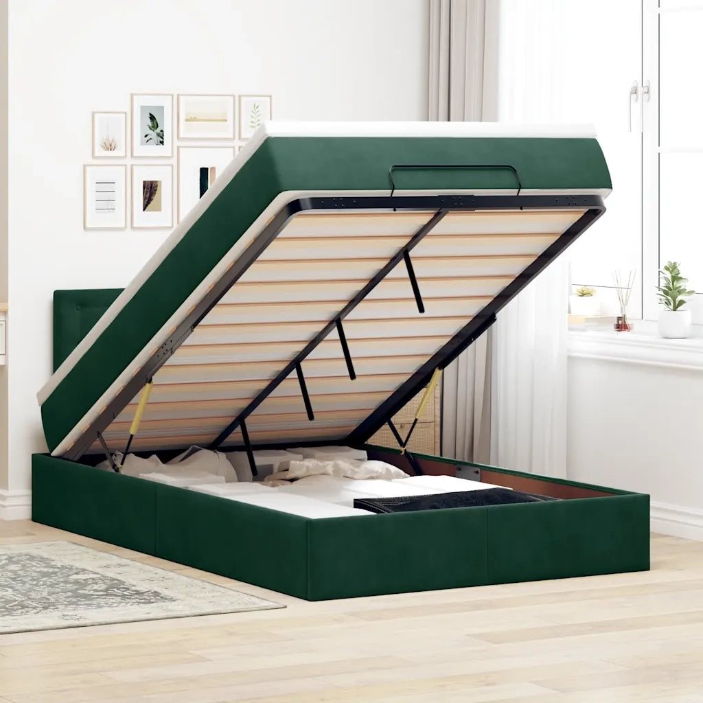 Pouf Letto con Materasso Verde Scuro 120x190 cm Velluto 3311906