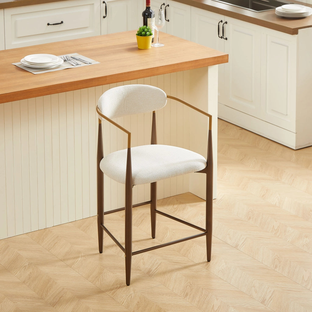 Set 2 Sgabelli da Bar con Braccioli Vintage ¨C MINIMAL ¨C Tessuto Crema, Struttura Marrone Scuro, Oro