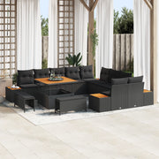 Set di divani da giardino  da 13 pezzi con cuscini neri in polyrattan