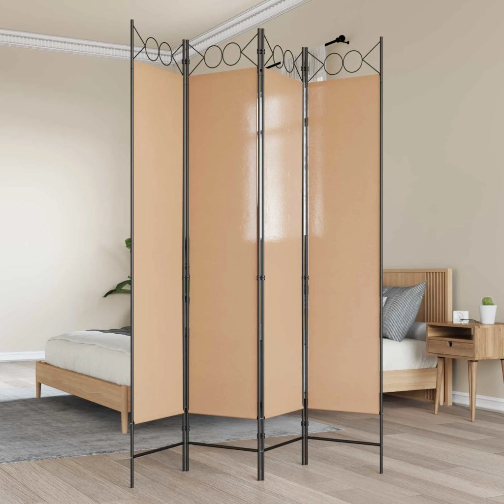 Paravento a 4 Pannelli Beige 160 x 200 cm Tessuto