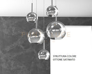 SOSP. OTTONE SAT. RETTANGOLARE 5 LUCI VETRI (1 GRANDE+1 MEDIO+3 PICCOLO) TUTTI CROMO 1155OS-S5 RMIX-CR