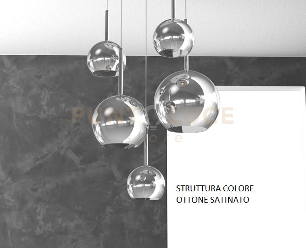 SOSP. OTTONE SAT. RETTANGOLARE 5 LUCI VETRI (1 GRANDE+1 MEDIO+3 PICCOLO) TUTTI CROMO 1155OS-S5 RMIX-CR