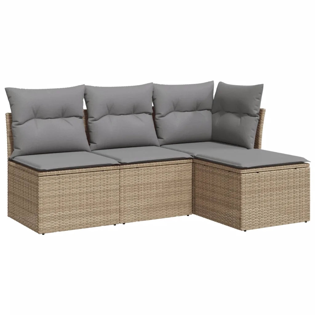 Set Divano da Giardino 4 pz con Cuscini-Sofa da giardino Beige in Polyrattan 511738