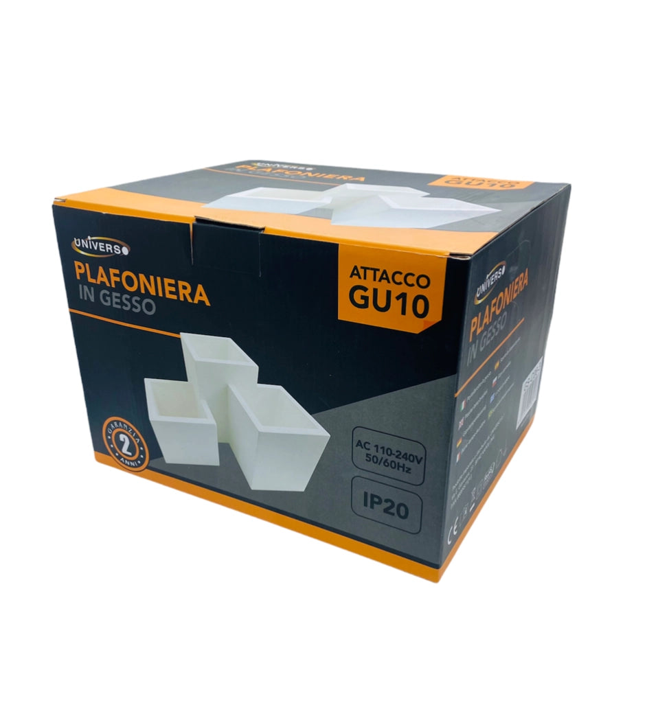 Lampada gesso da soffitto plafoniera a 3 cubi attacco faretto GU10 luce 4000K