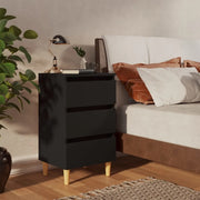 Comodino con Gambe in Legno-Tavolino da notte Massello Nero 40x35x69 cm
