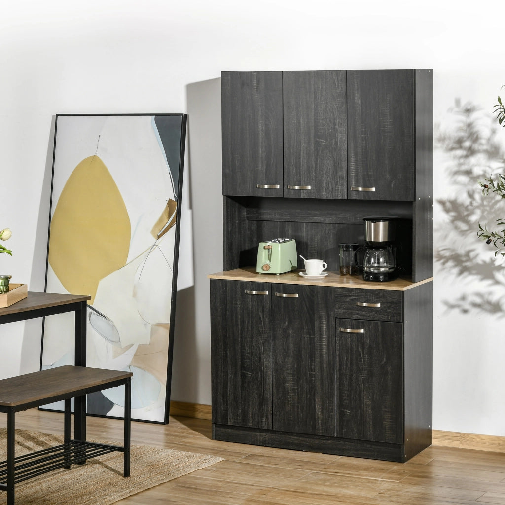 Armadio Cucina con 6 Porte e Cassetto ¨C zephmum ¨C 101x39x180 cm Nero