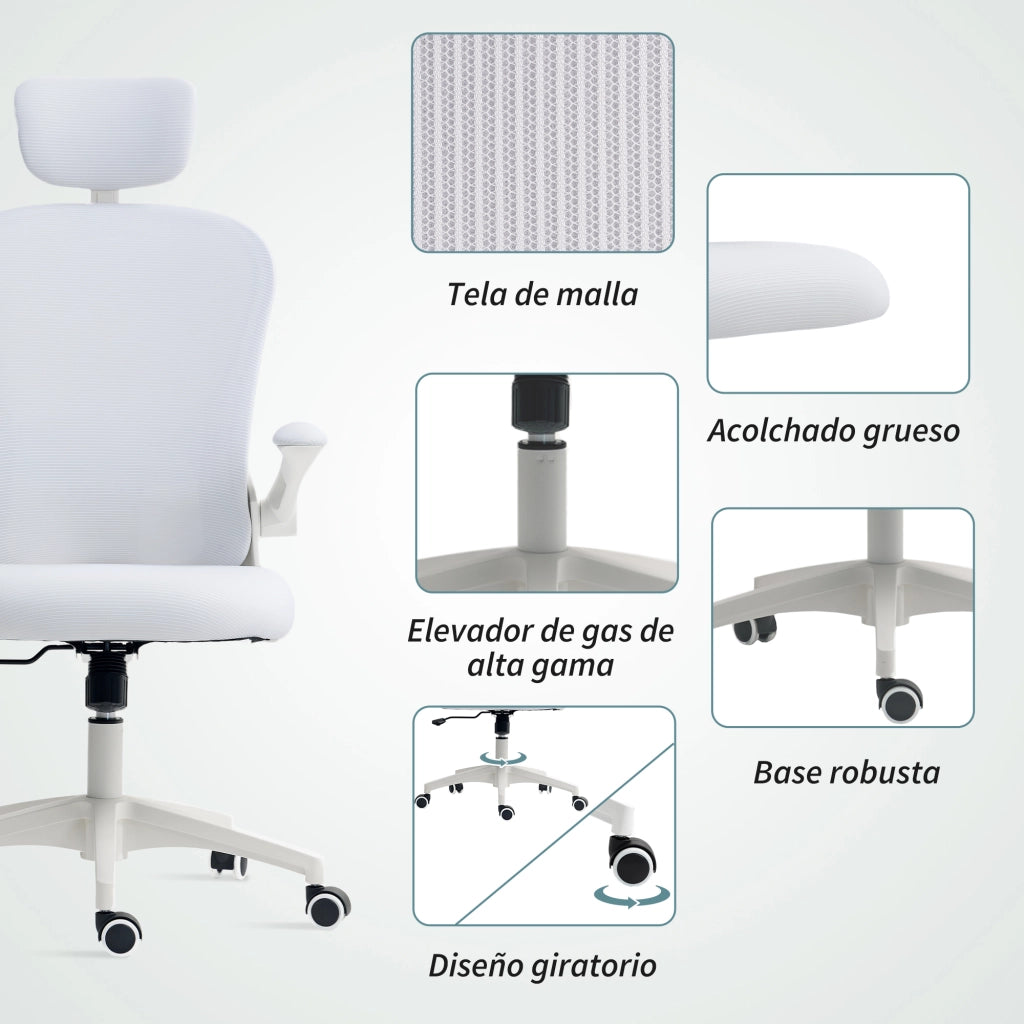 Sedia da Ufficio con Schienale in Rete e Supporto Lombare Regolabile ¨C Zephmum ¨C Bianco 62x64x120 cm