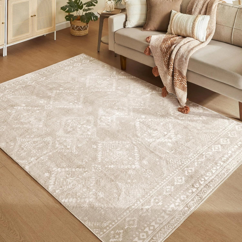 Tappeto per Soggiorno, 80 x 150 cm Tappeto Salotto Antiscivolo, per Soggiorno Camera da Letto Cameretta, Lavabile in Lavatrice, Stile Boho, Beige Cappuccino TAR026K01V1
