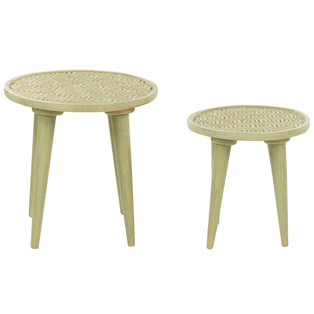 Set di 2 tavolini in legno di mango verde chiaro fatto a mano stile vintage retrò soggiorno camera da letto