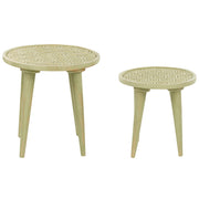 Set di 2 tavolini in legno di mango verde chiaro fatto a mano stile vintage retrò soggiorno camera da letto
