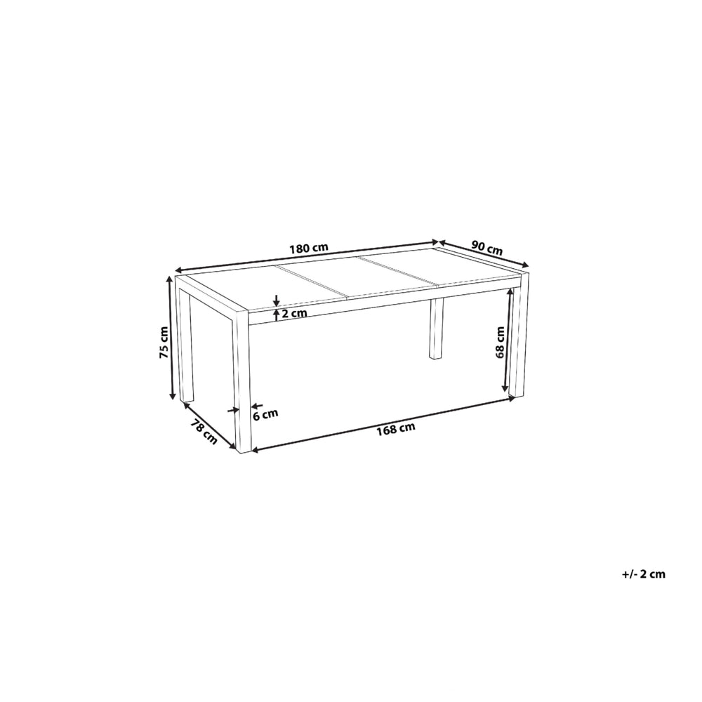 Tavolo da giardino Piano in vetro temperato grigio Struttura in acciaio inox Rettangolare 180 x 90 cm 6 posti a sedere
