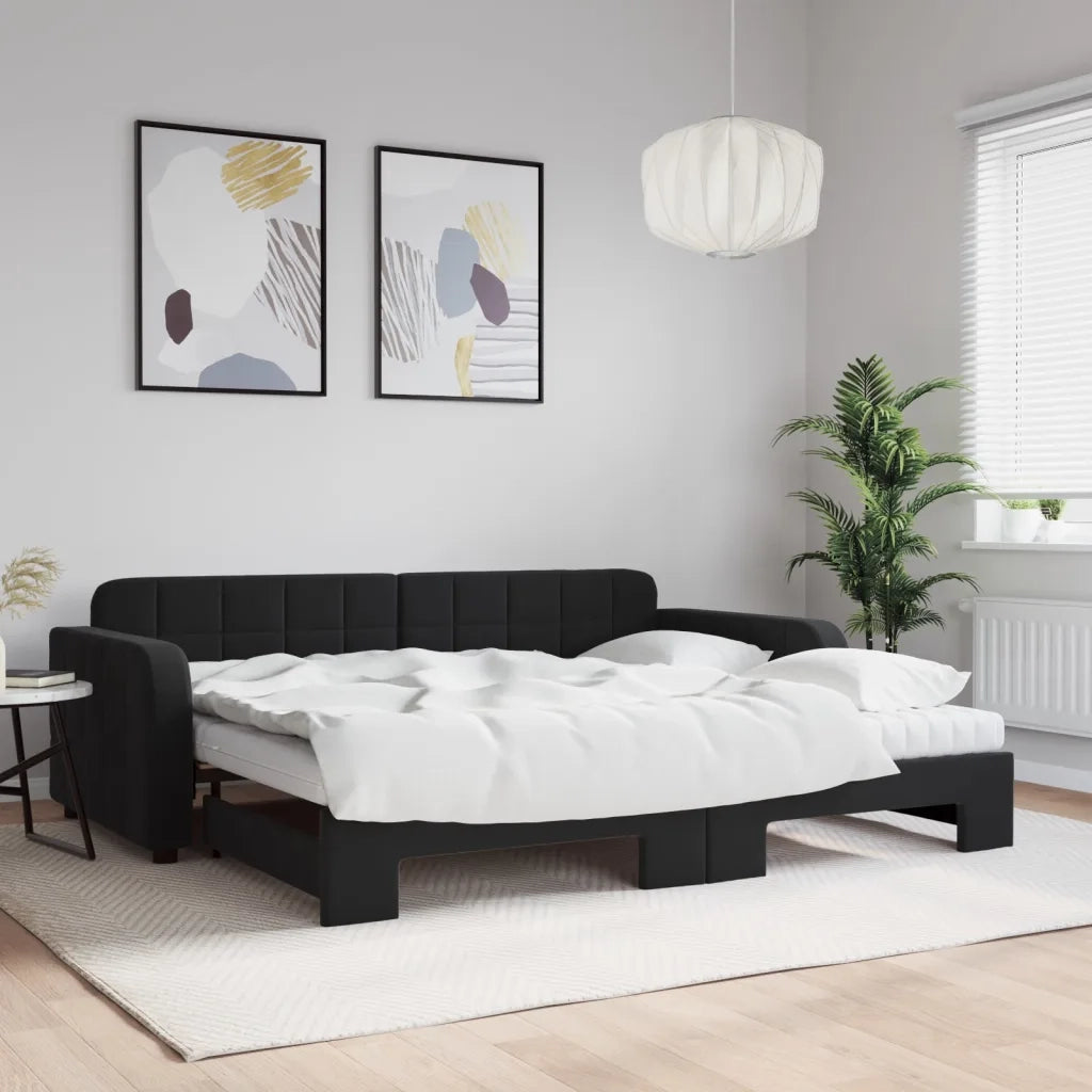 Divano Letto Estraibile con Materassi Nero 90x190 cm Velluto