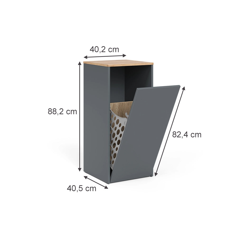 Vicco Mobiletto da bagno Antracite/quercia dorata 40.2 x 88.2 cm con cesto portabiancheria