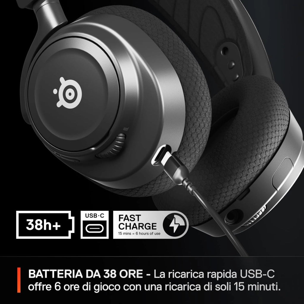 Arctis Nova 7 Cuffia da gaming multipiattaforma wireless - Driver magnetici al neodimio - 2.4GHz + Bluetooth mixabile - Batteria USB-C da 38 ore - Mic ClearCast Gen2 AI - PC, PS5,VR,Mobile