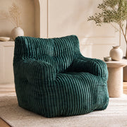 Fauteuil pouf in velluto a coste con imbottitura in fiocchi di memory foam per interni, verde 100 × 94 × 70 cm