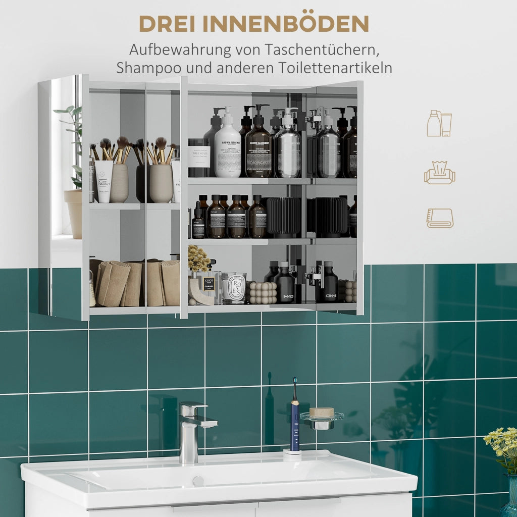 ARMADIETTO DA BAGNO SPECCHIERA A PARETE 70x12x55 cm Acciaio Argento
