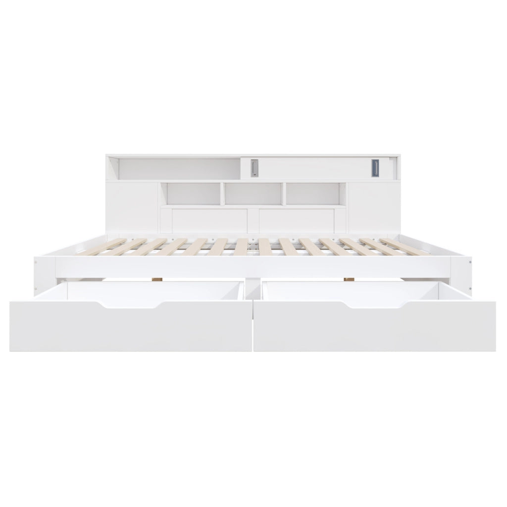 Letto singolo 90x200 cm con cassetti e vani contenitore; MDF; bianco (Senza materasso)