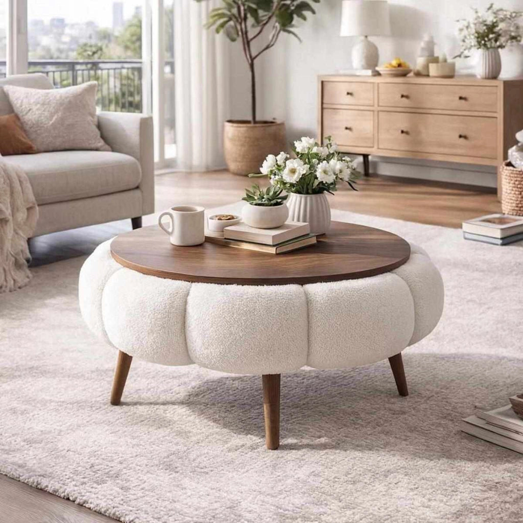 Tavolino in legno Papatya 60" - 60 x 60 x 44 cm - Bianco