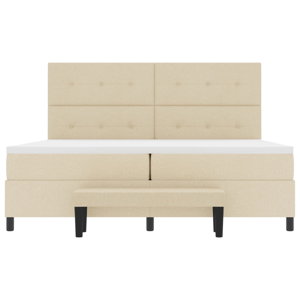 Letto a Molle con Materasso e Panchina Panna 200x200 cm Tessuto