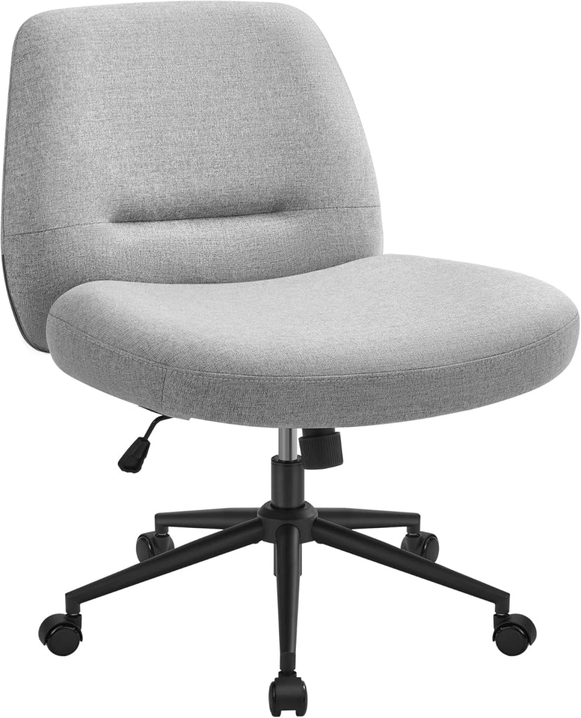 SONGMICS HOME Sedia da Ufficio, Sedia da Studio Girevole, Stile Contemporaneo con Base a Stella, Seduta Ampia e Confortevole, Altezza Regolabile, Tessuto Cotone-lino, Grigio Tortora OBG047G01