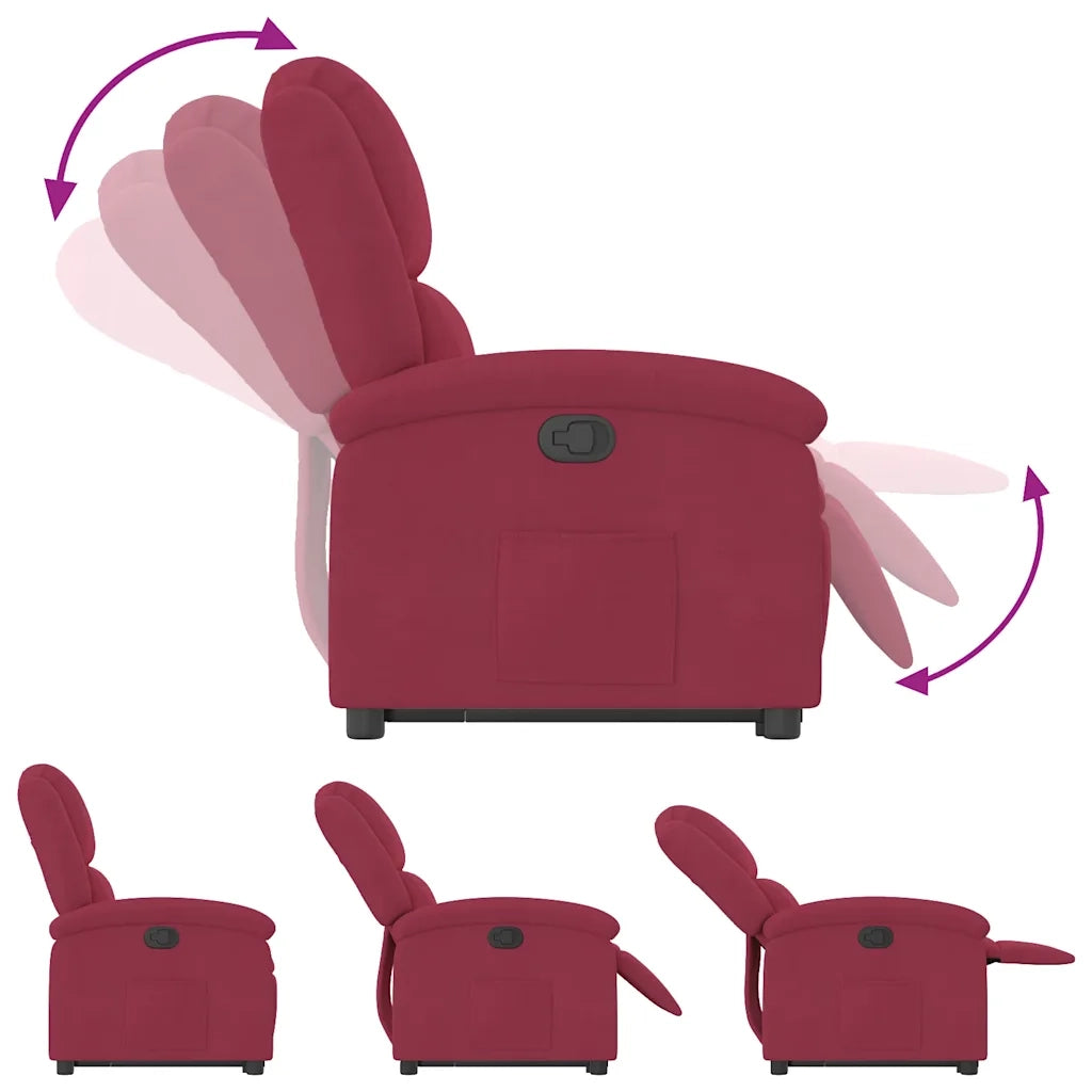 Poltrona | Sedia Relax Alzapersona Reclinabile Rosso Vino in Velluto