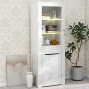 OKWISH Vetrina con 1 Cassetto e 2 Ripiani, LED con App, per Soggiorno o Ufficio, 60 x 35.5 x 165 cm, Bianca