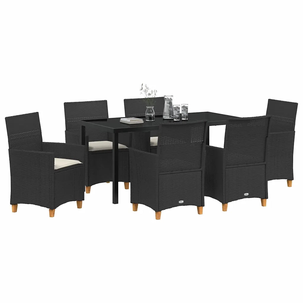 Set da Pranzo per Giardino 7 pcs Nero polyrattan 3381069