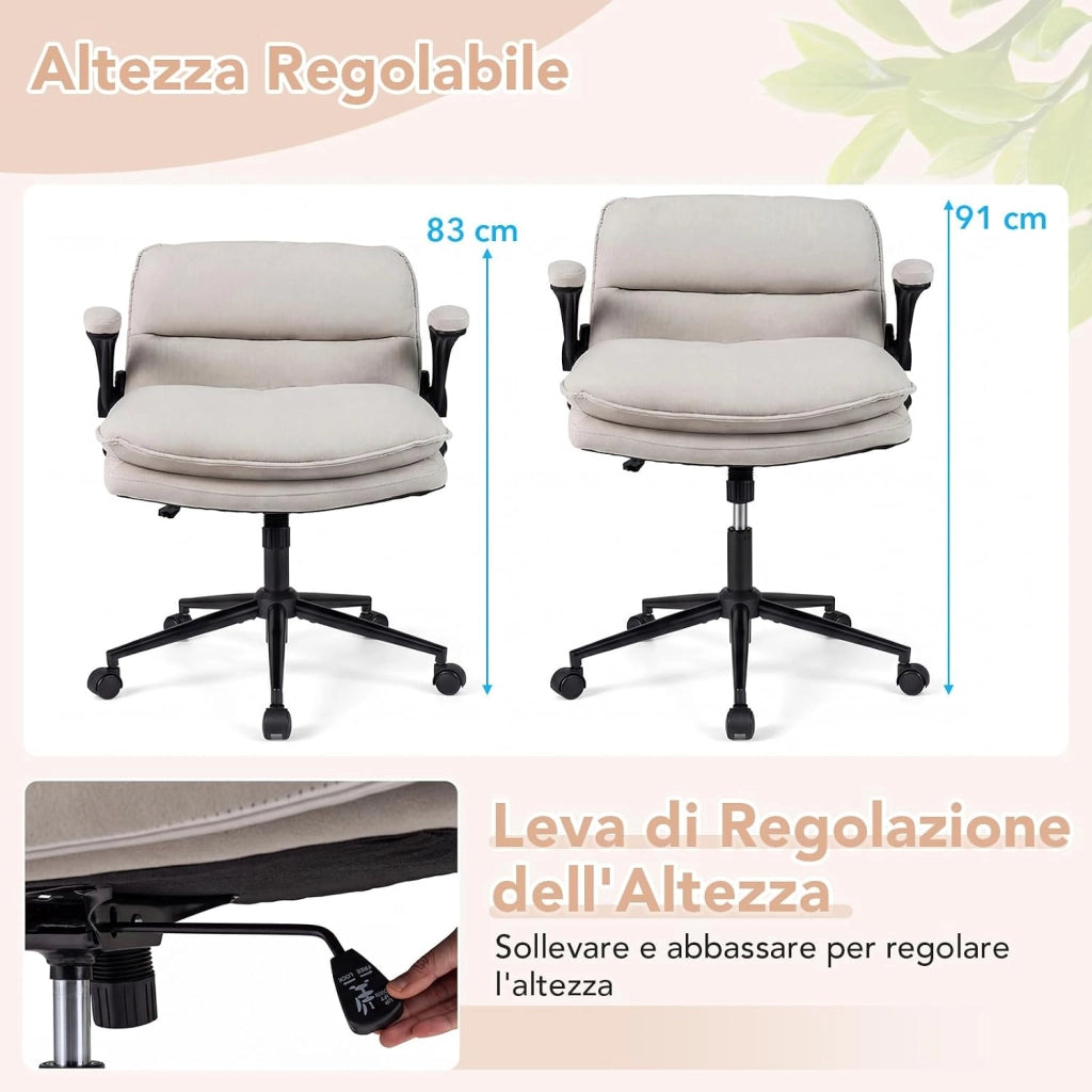 Sedia da Ufficio, Poltrona Relax Altezza Regolabile (con Ruote) | Funzione Dondolo, Braccioli Ribaltabili e Base Robusta, per Ufficio Studio Soggiorno, Portata 150 kg