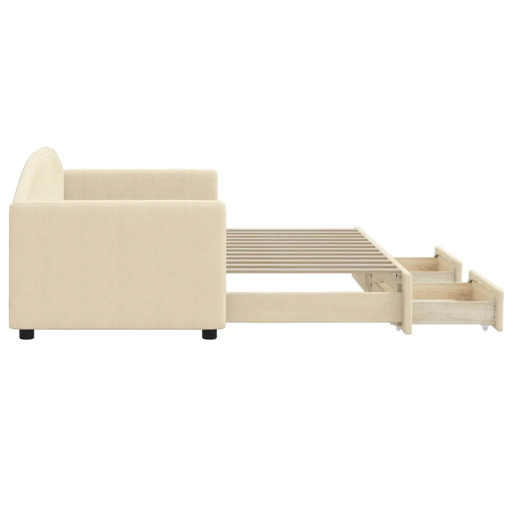 Divano Letto Estraibile con Cassetti Crema 80x200 cm in Tessuto
