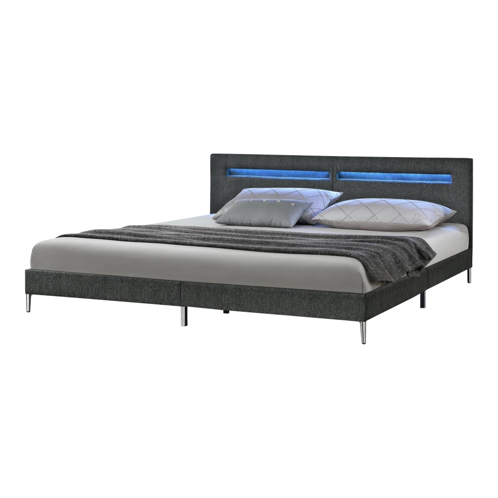 Struttura Letto Imbottito a Testiera Alta con Illuminazione a LED e Telecomando, Letto Matrimoniale King size / 2 Piazze