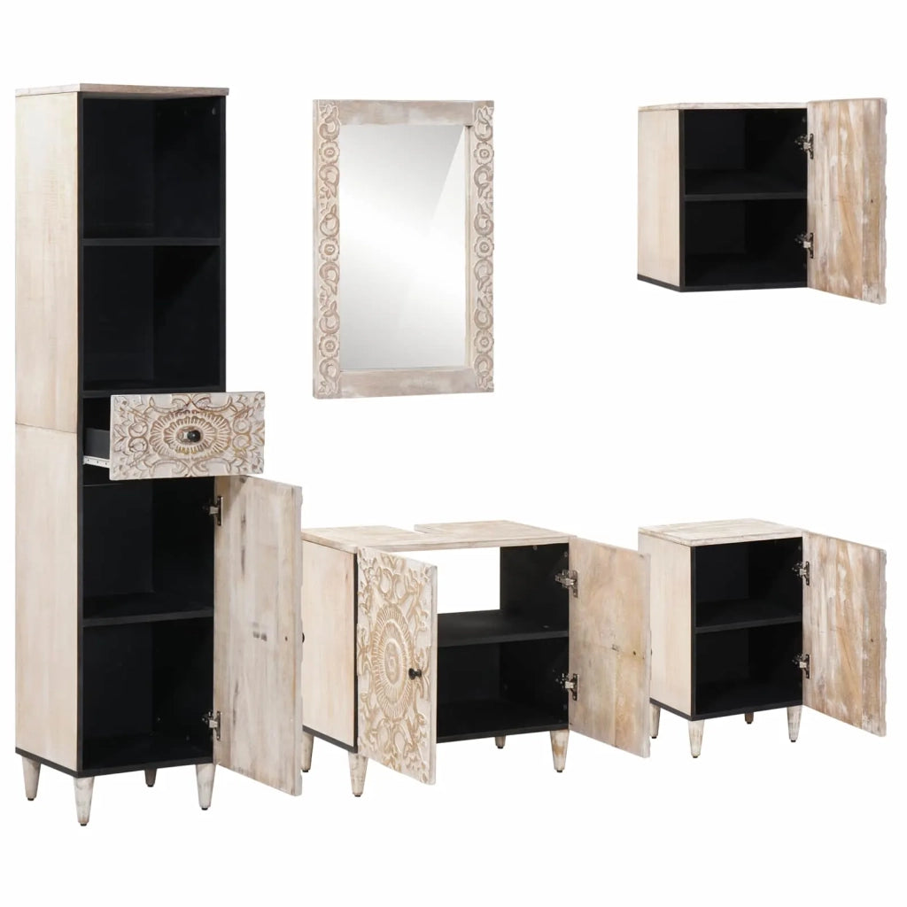 Set di mobili per il bagno 5 pcs Bianco Legno di mango massello