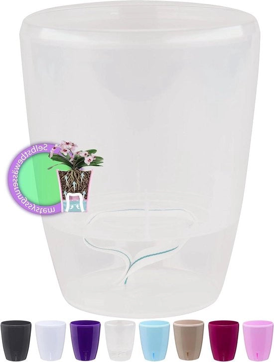 Orchidea in Vaso con Sistema di Wick e Indicatore di Livello Acqua - 12 cm, 1,3 litri, Translucido