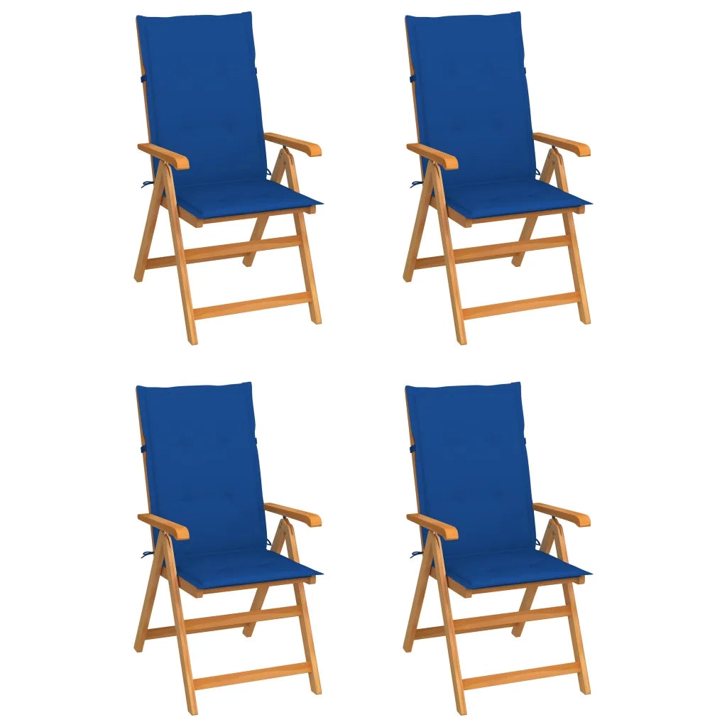 Sedie da Giardino 4 pz con Cuscini Blu Reale Massello di Teak cod mxl 7232