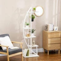 Portafiori a 5 Livelli a Mezzaluna per Interni ed Esterni in MDF e Acciaio, 50x30x160 cm, Bianco