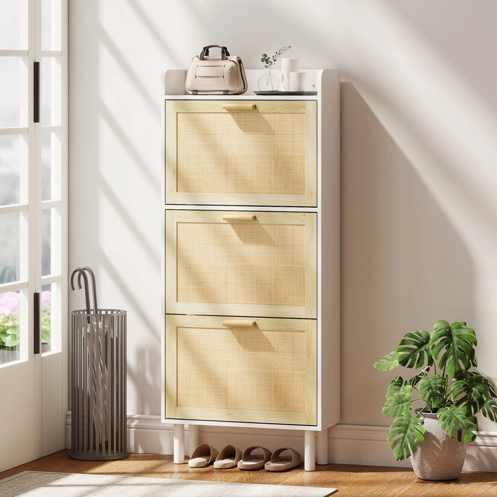 Scarpiera con 3 ante e ripiani ¨C Zephmum ¨C Bianco 65x24.5x153 cm