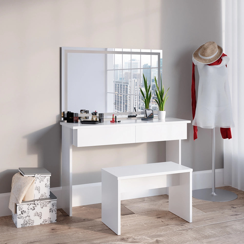 Vicco Tavolo da toeletta Bianco 120 cm con specchio LED e panca