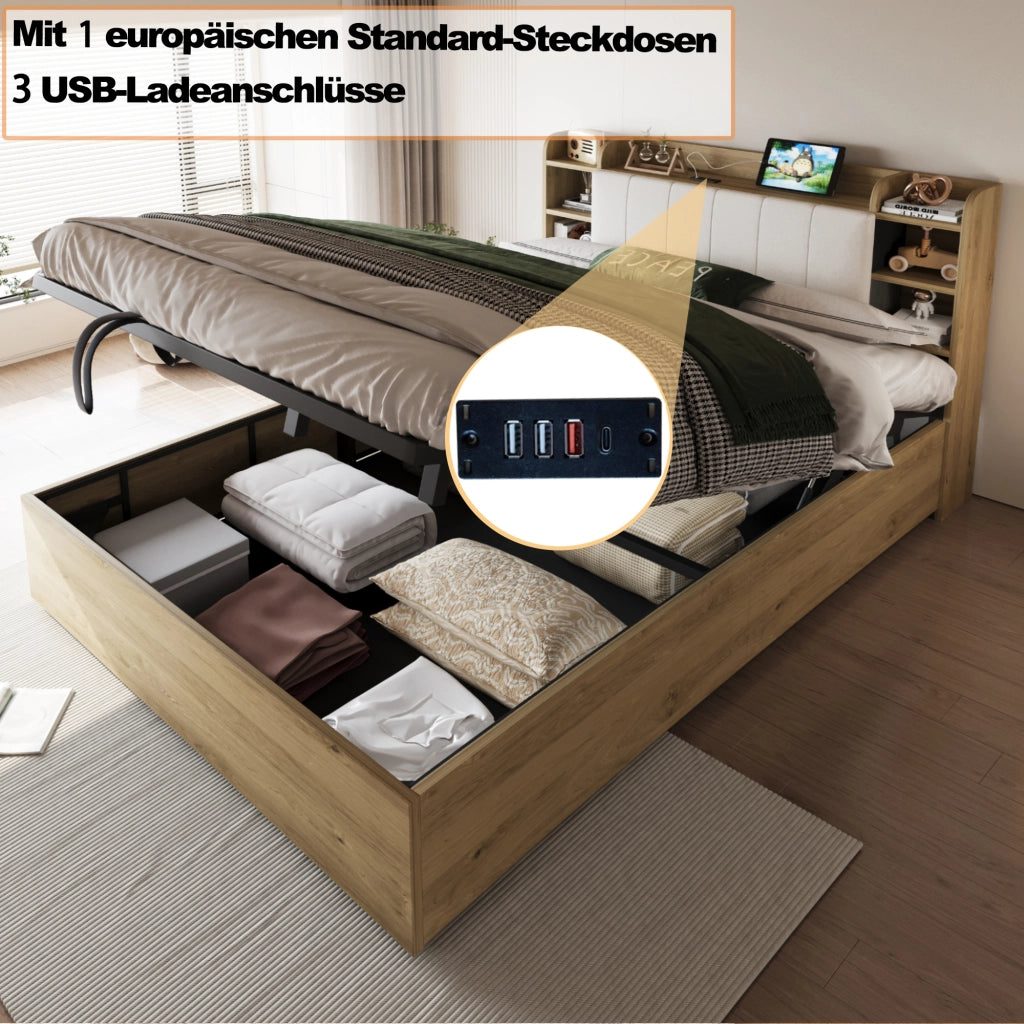 Letto Contenitore in Legno con USB ¨C MINIMAL ¨C Matrimoniale 180x200