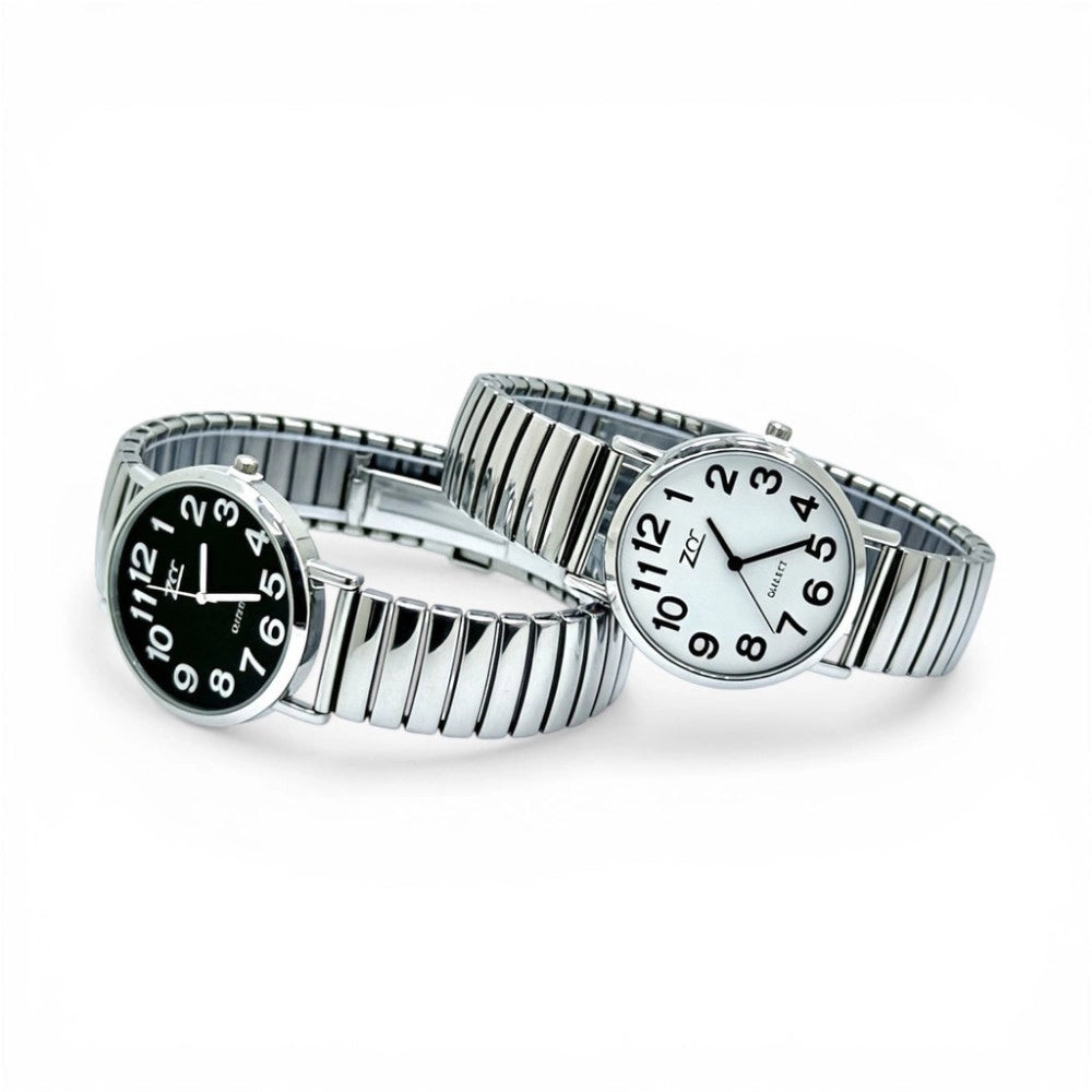 Trade Shop - Orologio Da Polso 39 Mm Acciaio Sportivo Elegante Quadrante Nero Cinturino Elastico -