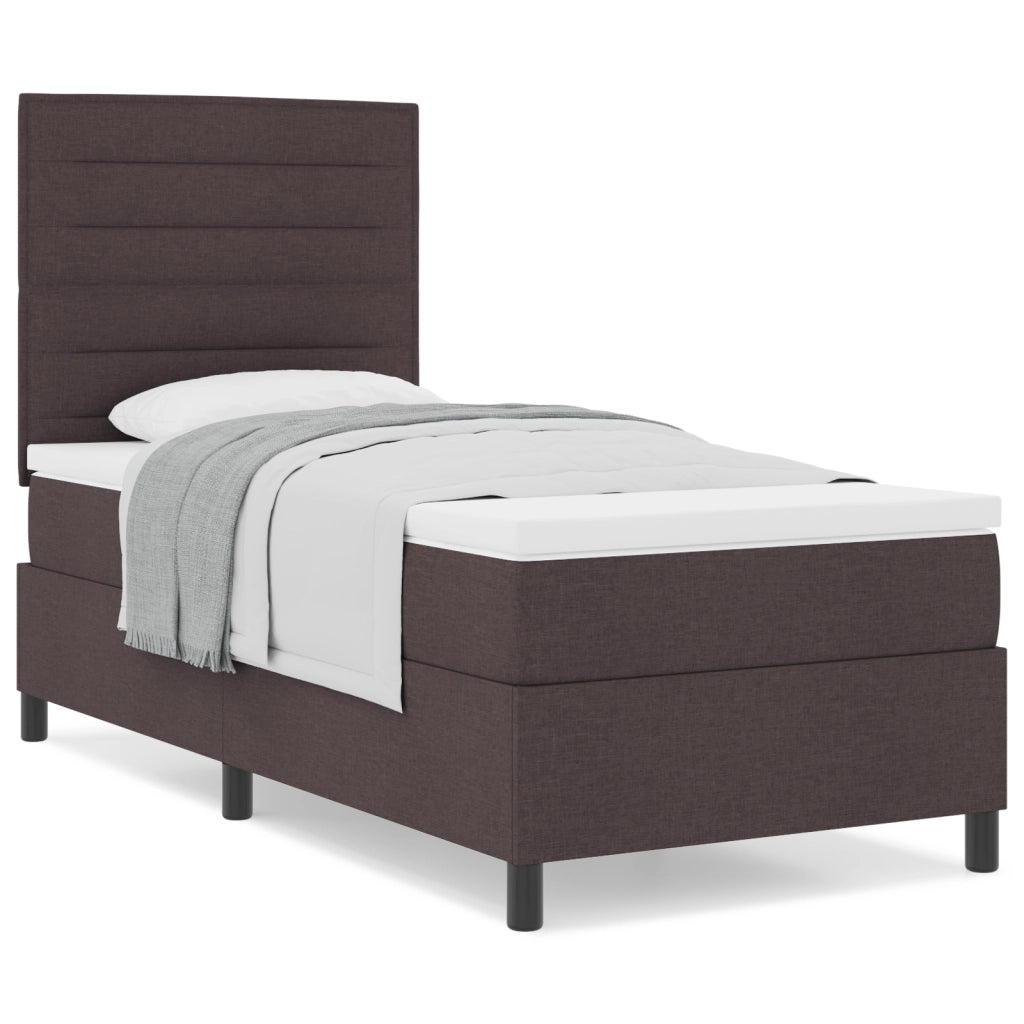 Letto con rete a molle e materasso marrone scuro 90x200 cm Tessuto