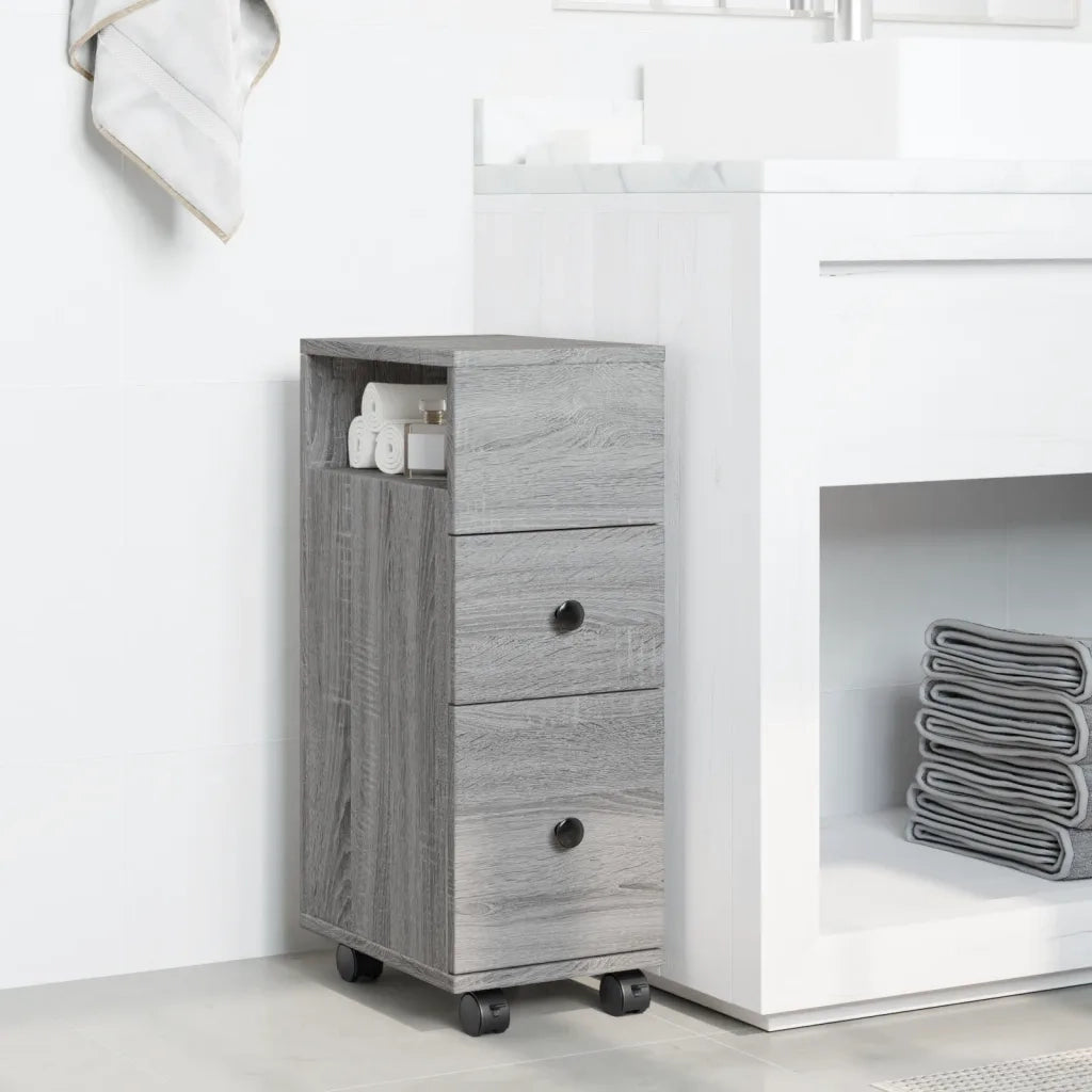 vidaXL Mobile da Bagno Stretto con Ruote Grigio Sonoma in Truciolato