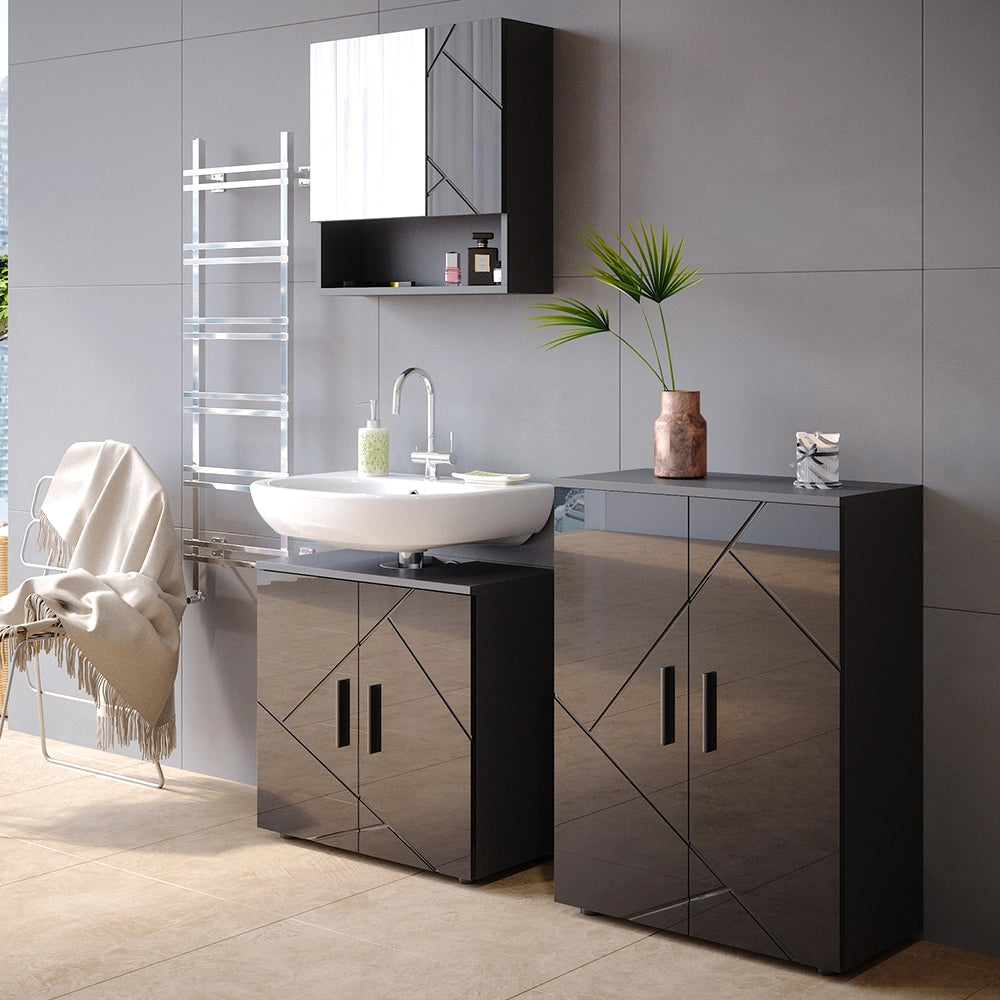 Set di mobili da bagno Irma Antracite lucido 2 parti, con unità midi Vicco